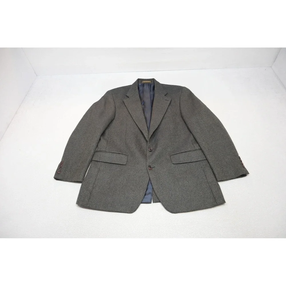 Chaps Ralph Lauren Herringbone Blazer Mens 41R Grey Brown Two Button Wool Blend